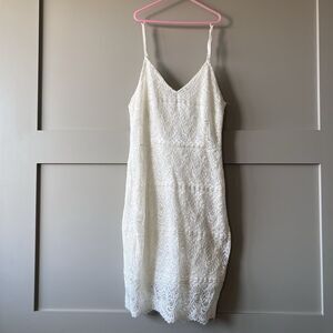 Mahina White Lace Bodycon Mini Dress Women Sz Large Lined Sleeveless Beach
